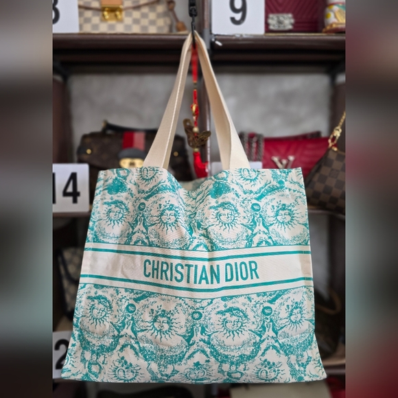 Dior NOVELTY Turquoise and Cream Tote Bag - Picture 1 of 6